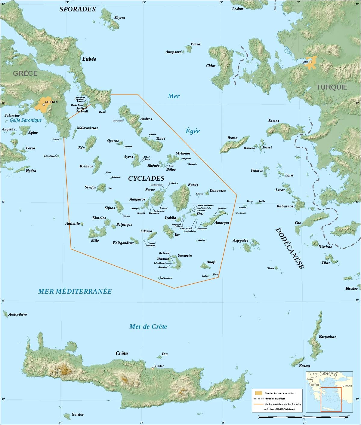 mapa de ilhas gregas das Cíclades