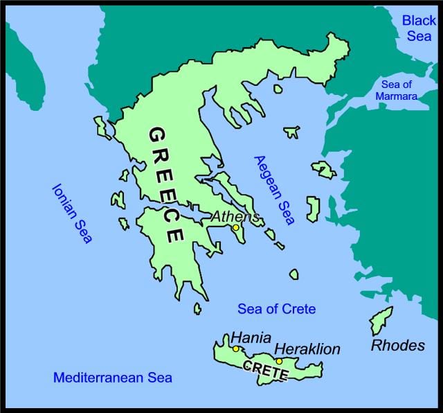 mapa da ilha de Creta e Grécia