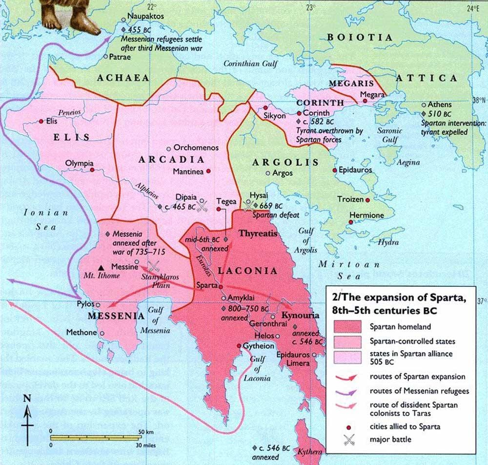 mapa da Grécia antiga Esparta