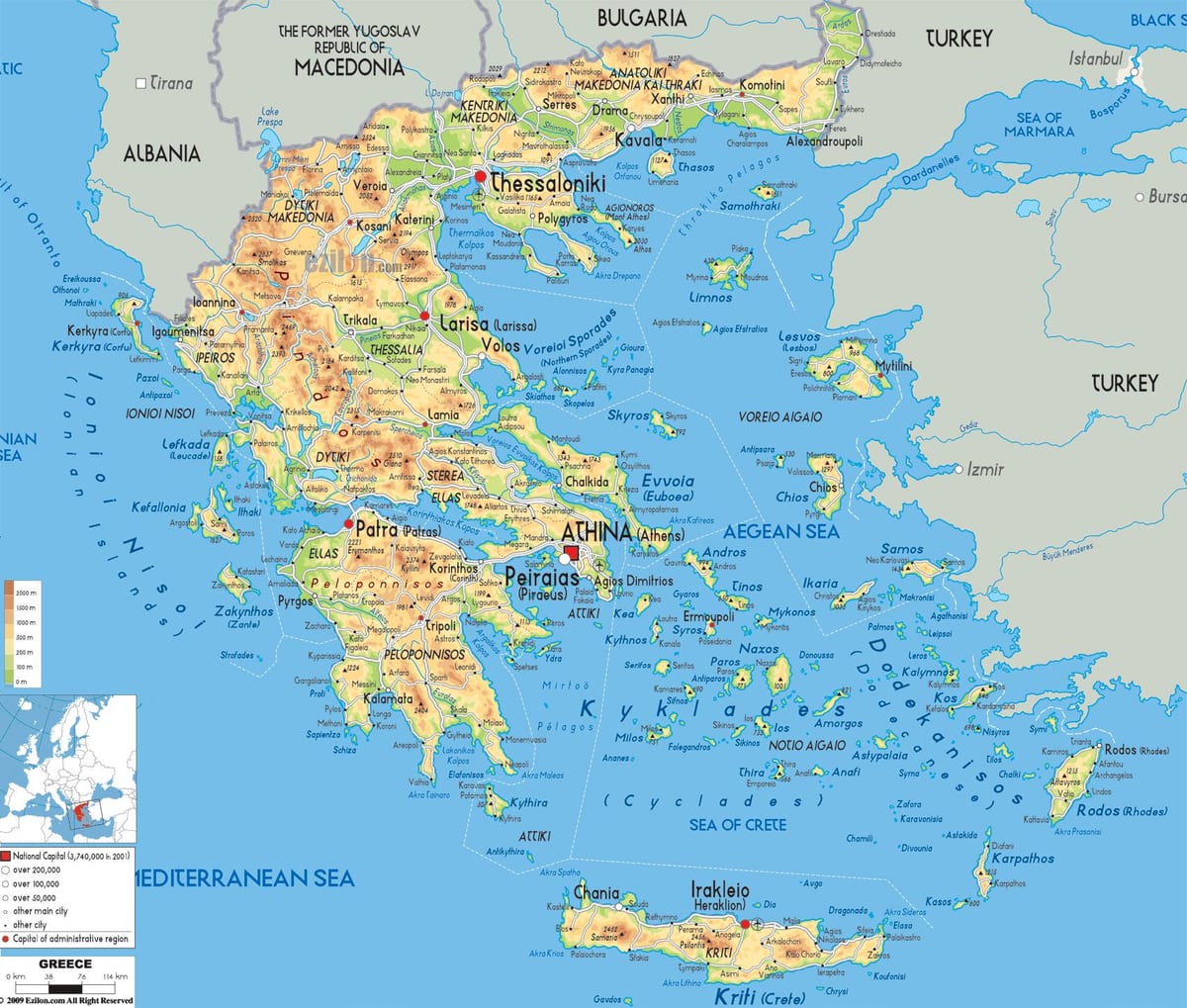 mapa geográfico da Grécia