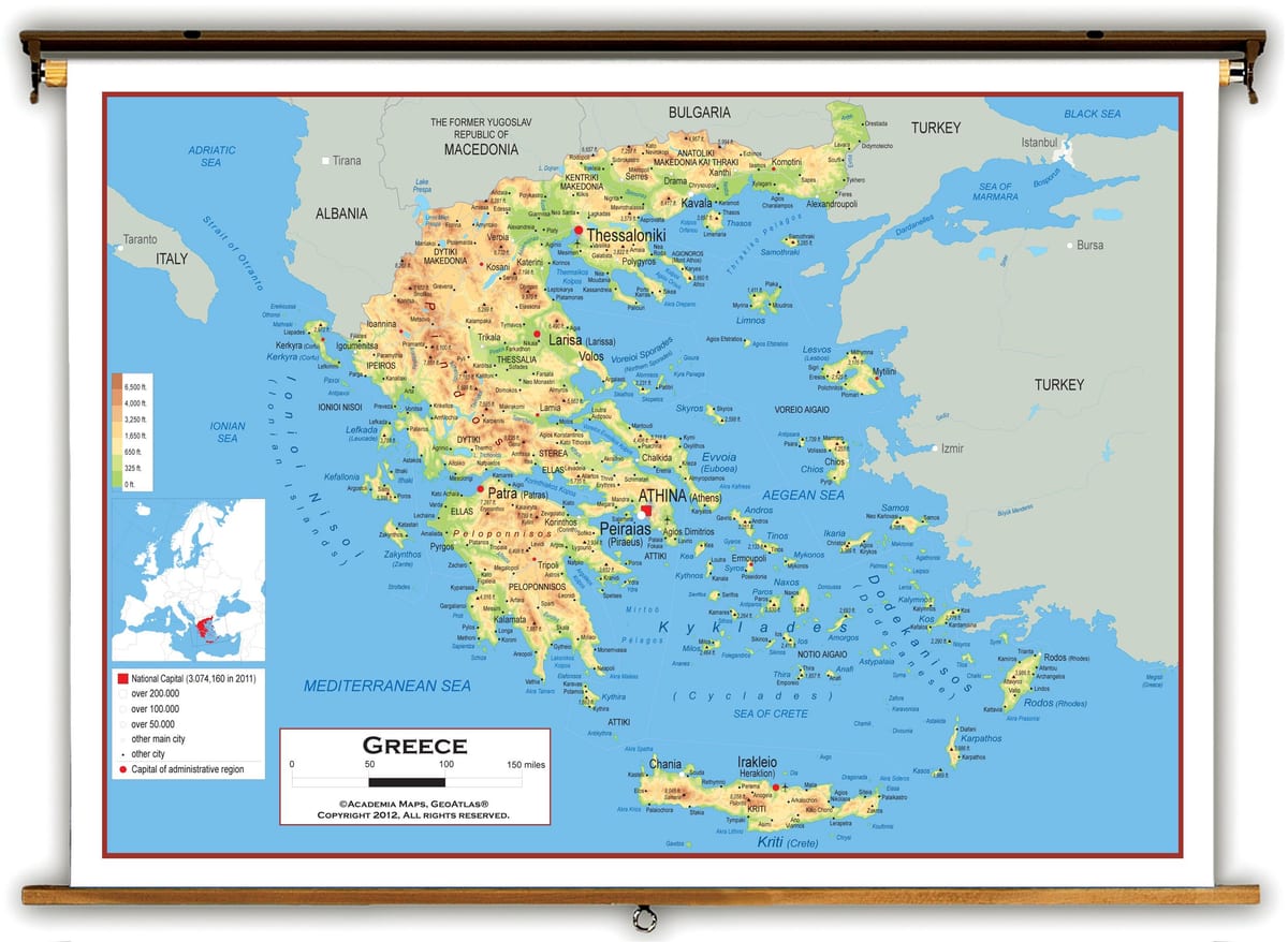 mapa físico da Grécia
