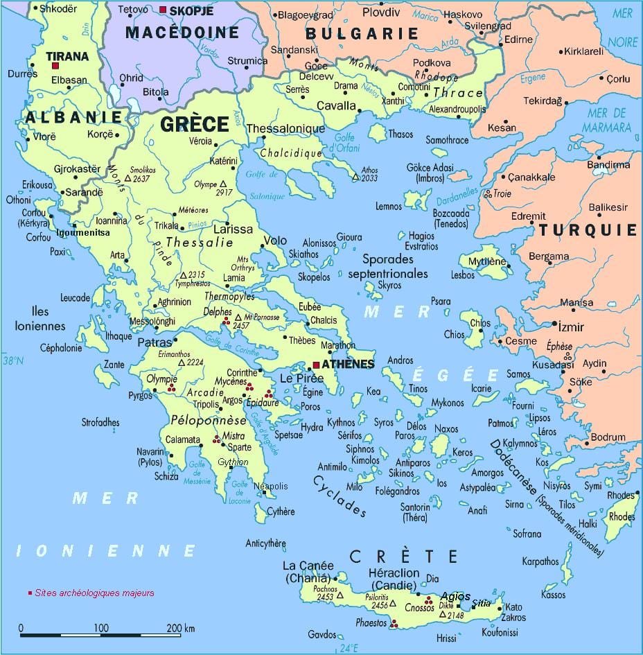mapa da Grécia e da área circundante