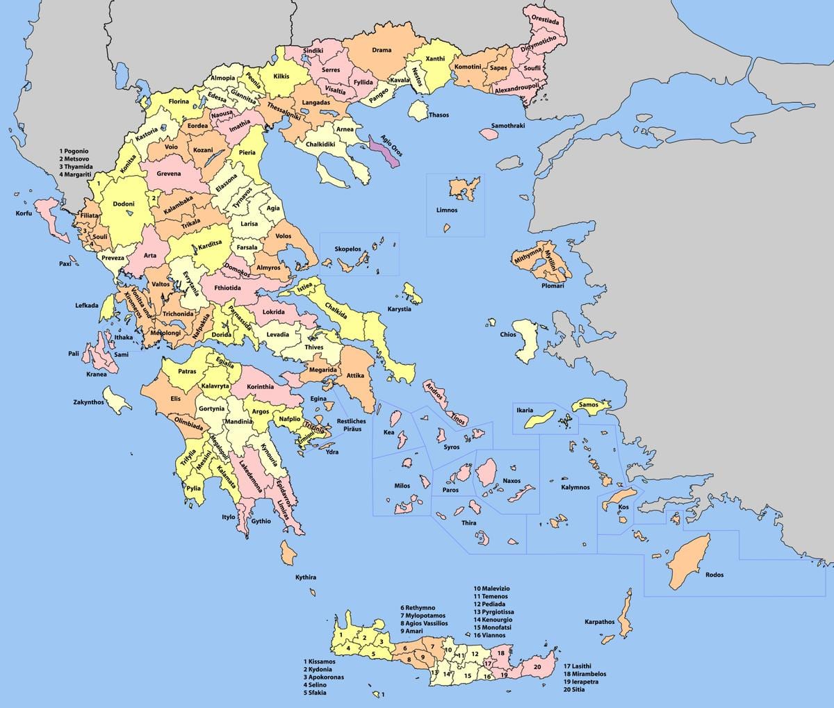 mapa da Grécia regiões