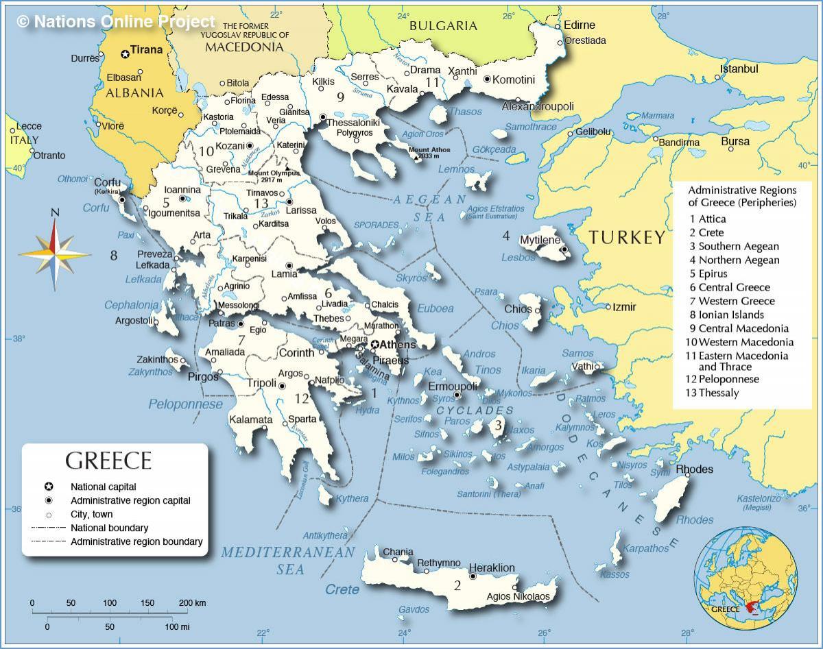 mapa da Grécia e países vizinhos