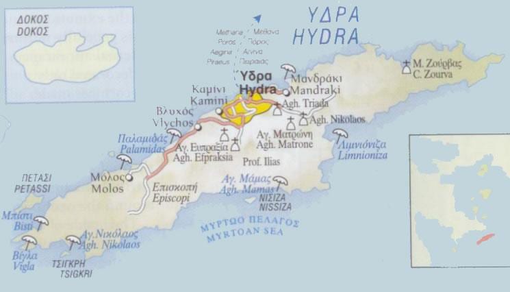 mapa da Hydra Grécia