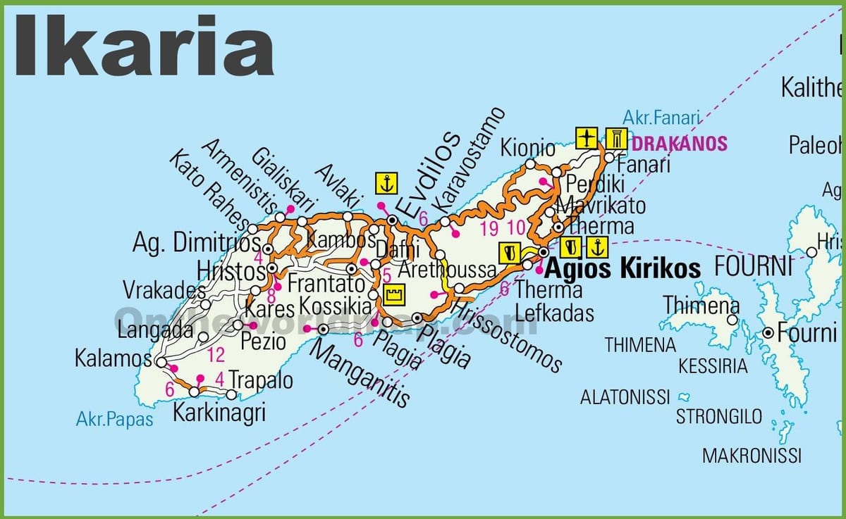 mapa de Ikaria Grécia