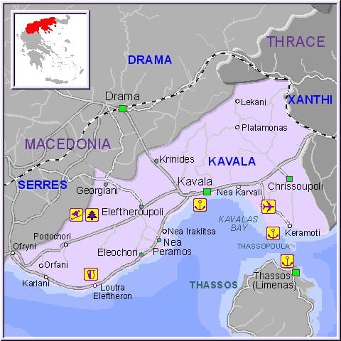 mapa de Kavala, Grécia