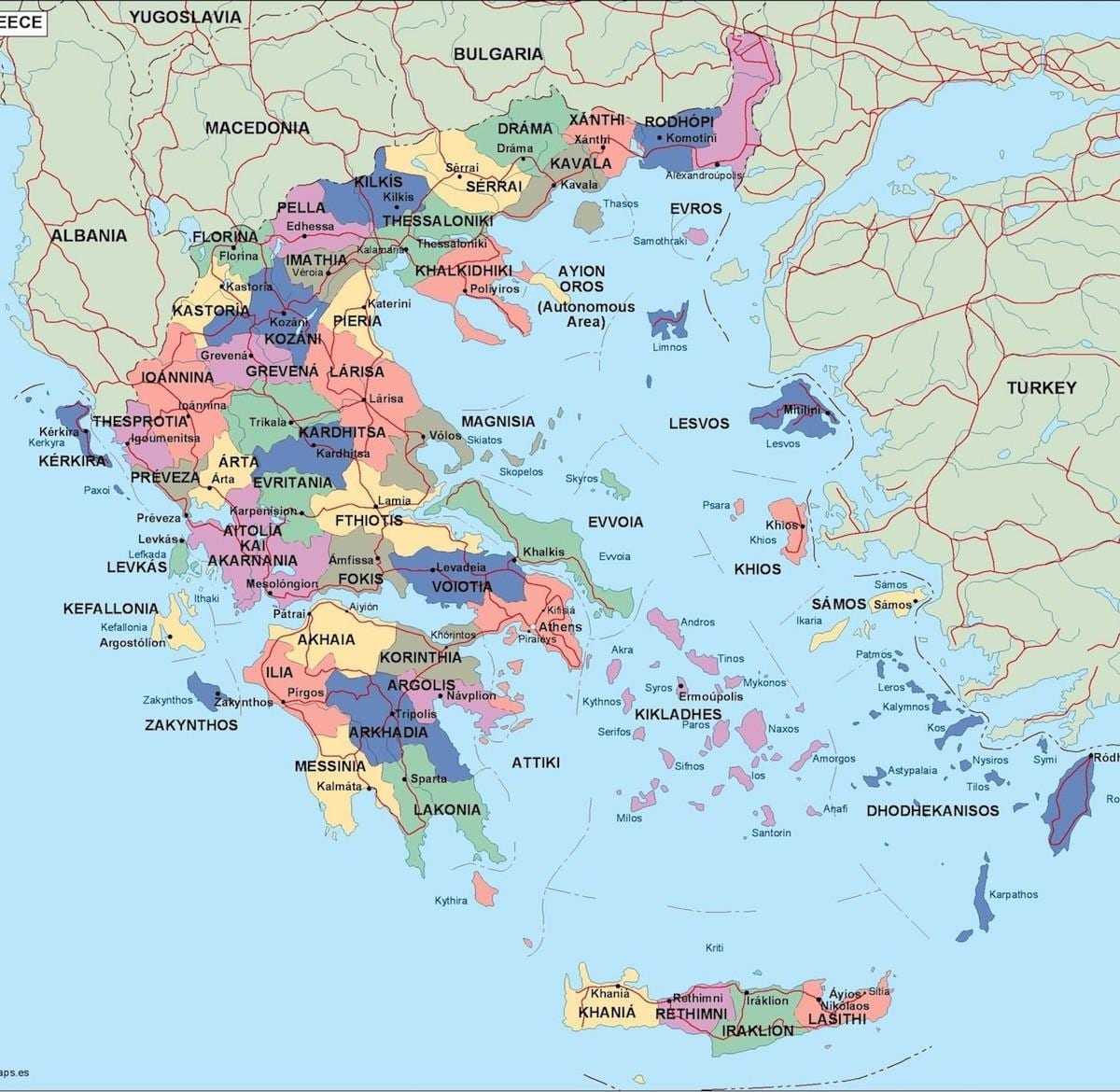 mapa político da Grécia