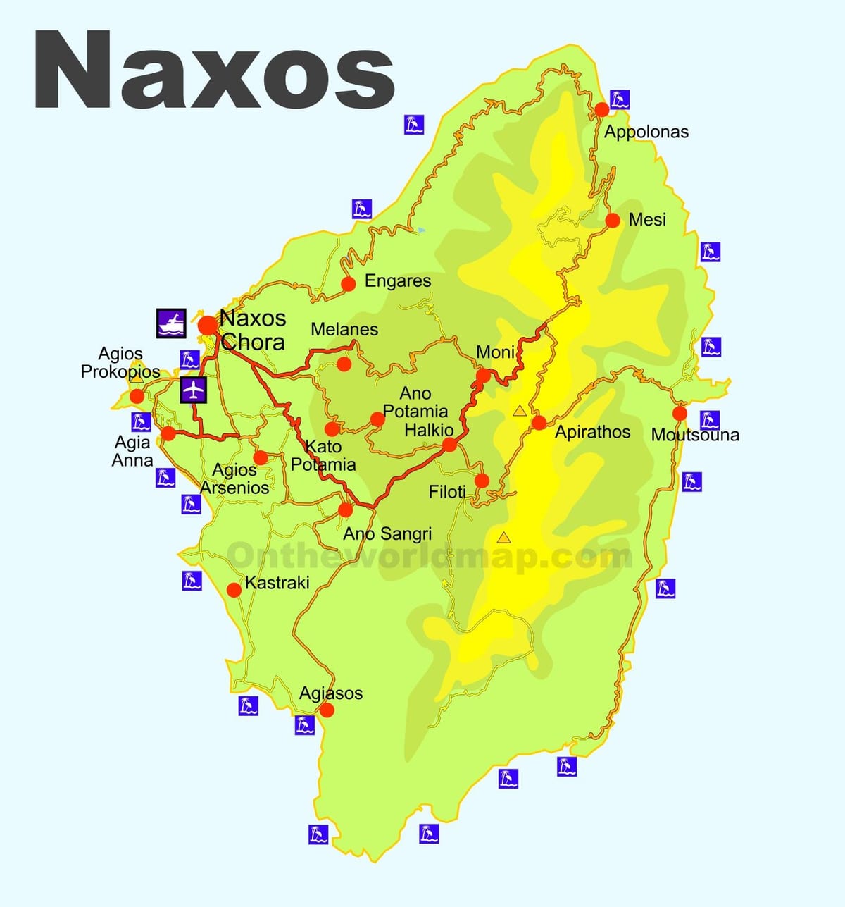 mapa de Naxos, Grécia