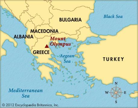mapa do monte Olimpo na Grécia