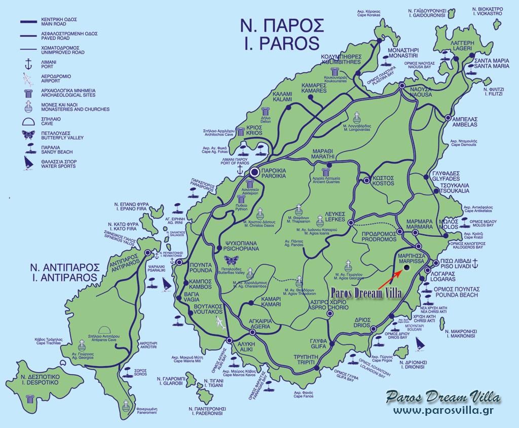 mapa de Paros, Grécia