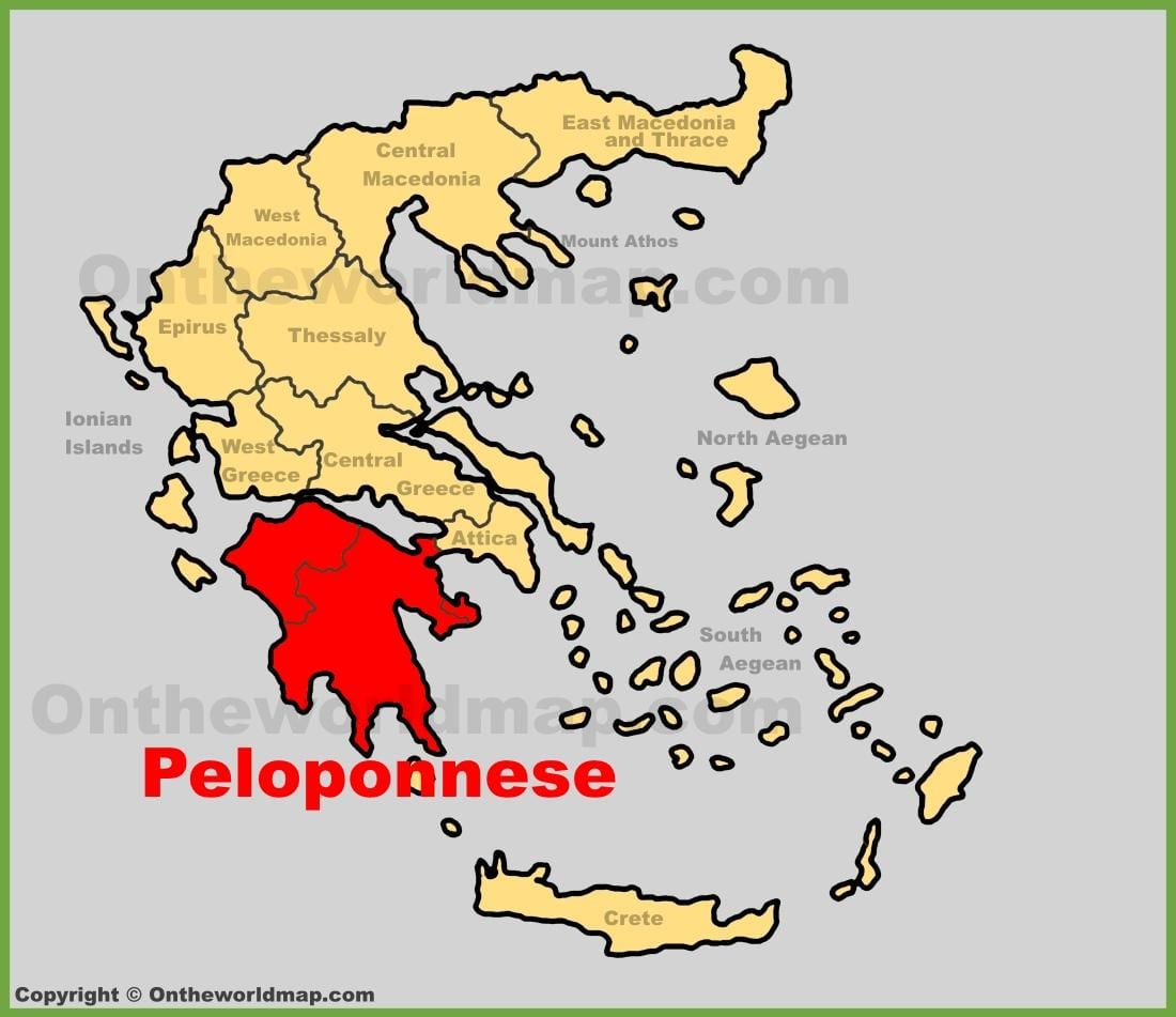 mapa do Peloponeso, Grécia