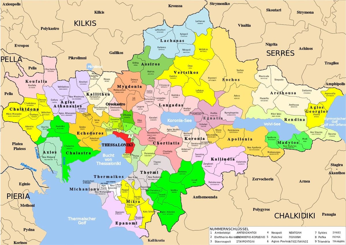 mapa de Salónica, Grécia