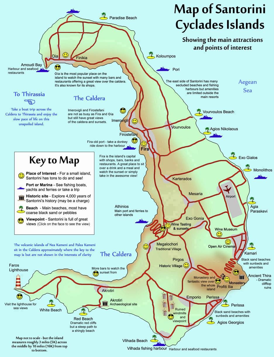 mapa de Santorini, Grécia