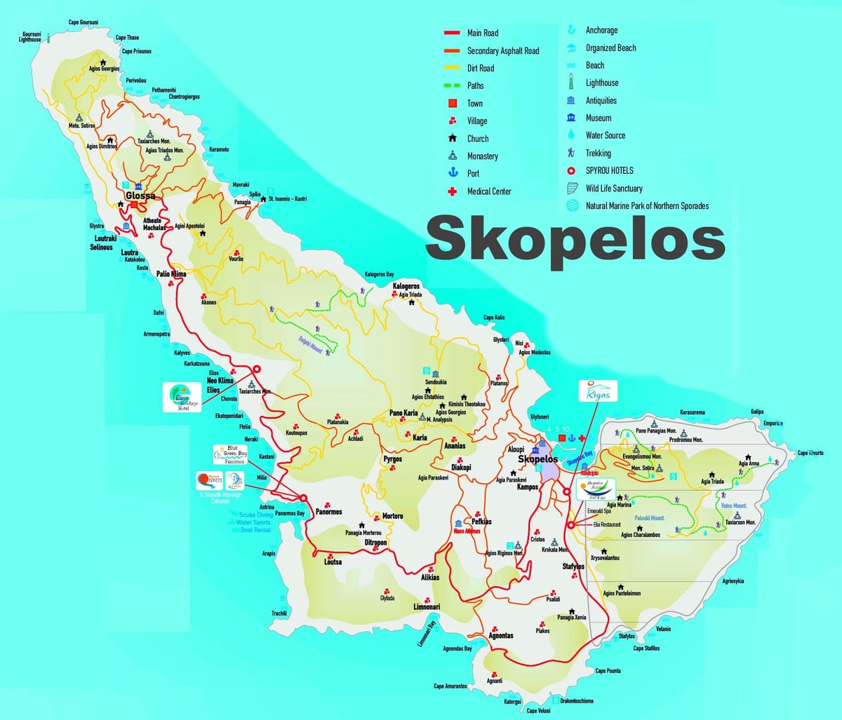 Skopelos mapa de ilhas gregas