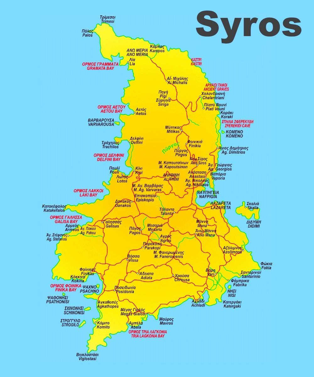 Syros ilha da Grécia mapa