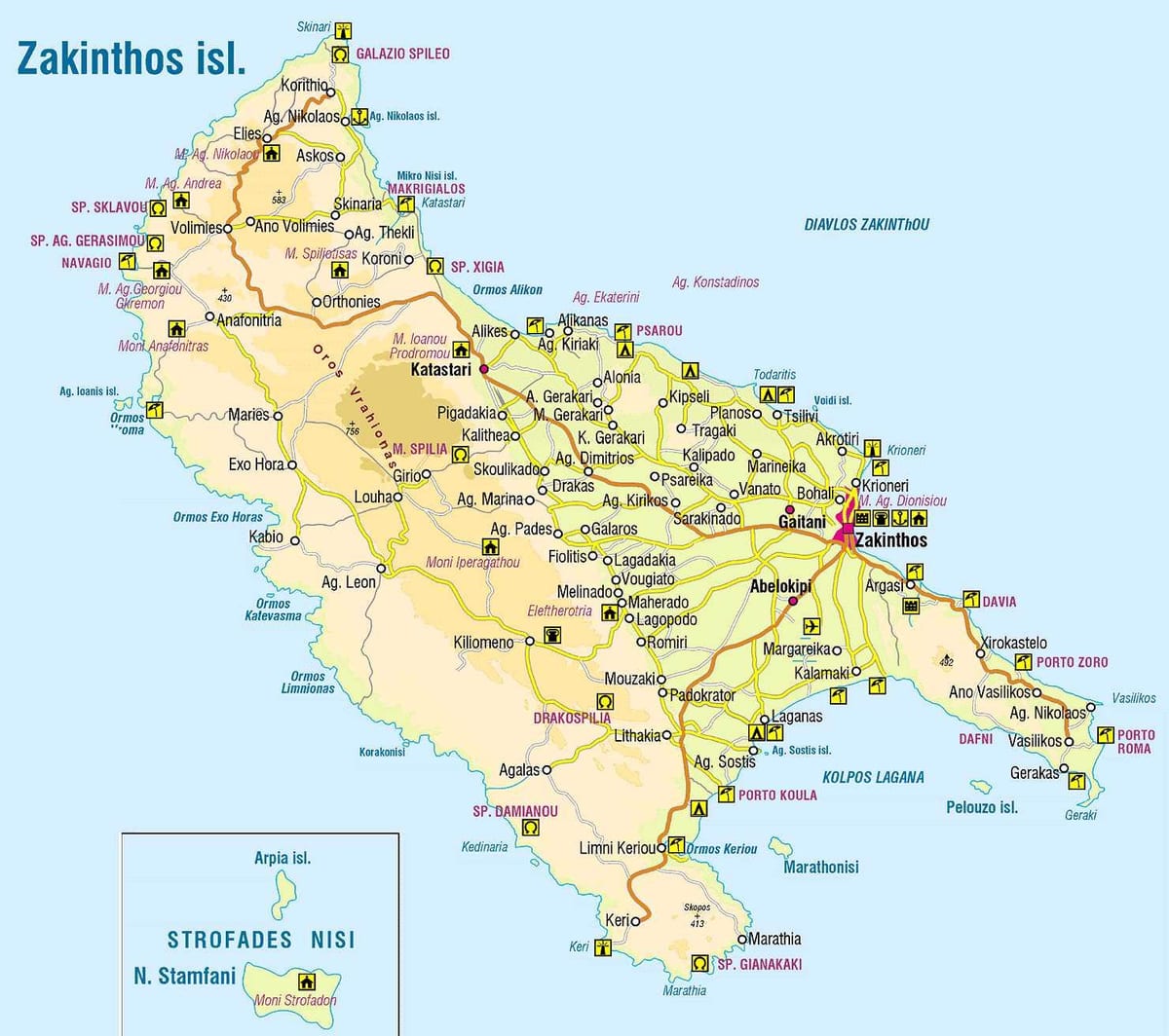 mapa de ilhas gregas Zante