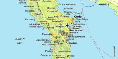 Mapa de Corfu, Grécia