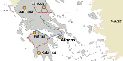 Grego caminhos-de-ferro mapa
