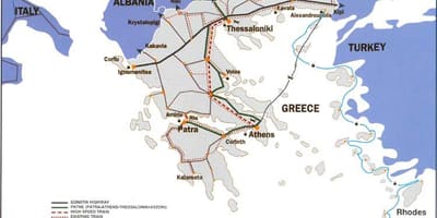 Trens na Grécia mapa