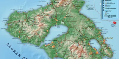 Mapa da ilha de Lesvos, Grécia