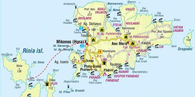 Mapa de Mykonos, Grécia