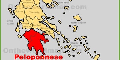 Mapa do Peloponeso, Grécia